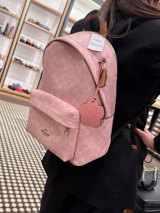 NWT Coach CEF46 Taylor Small Backpack In Signature Canvas With Charms pink main image 9